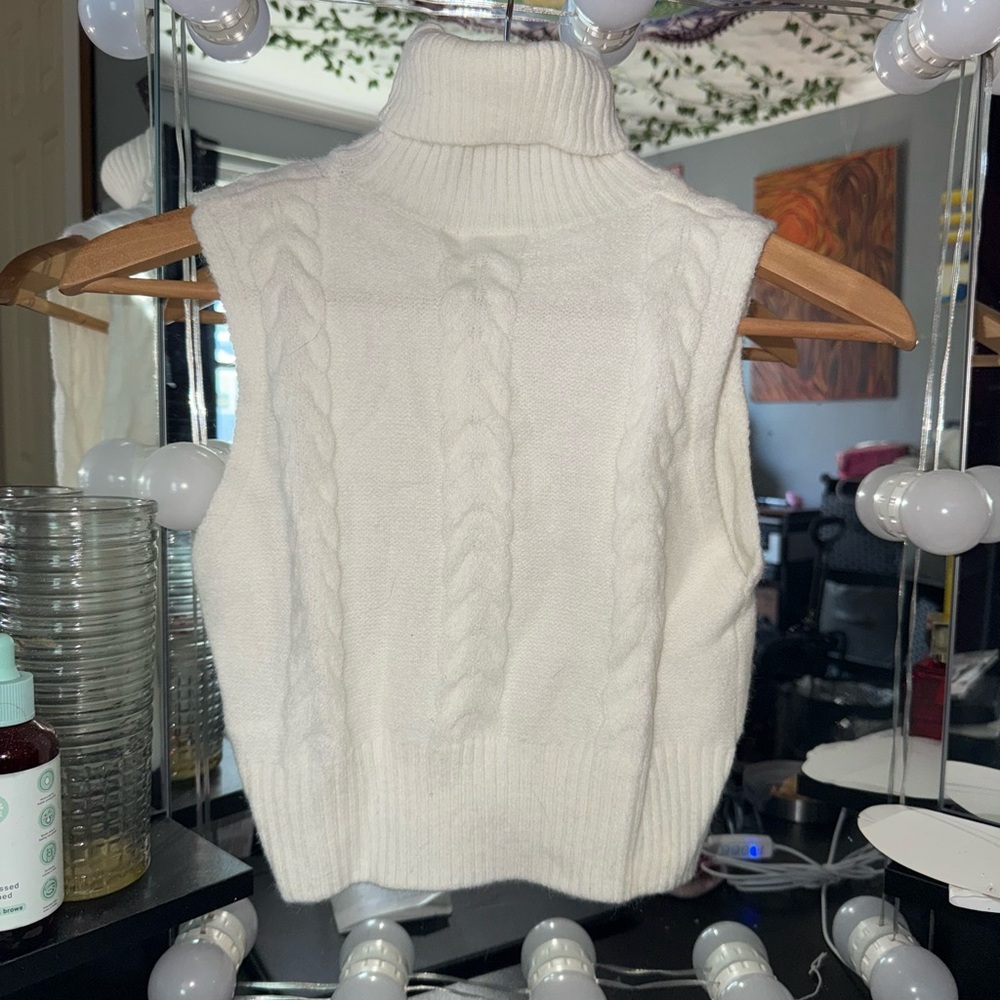 Fashion Nova Ivory Cable Knit Turtleneck Sweater Vest